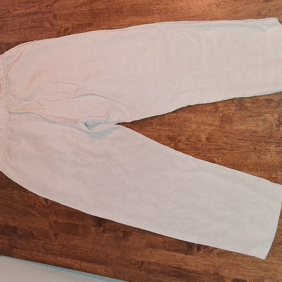 H & M Linen Blend Pull On Cream Drawstring Pants M - Picture 8 of 8